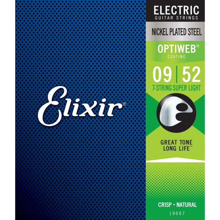 Elixir Optiweb Nickel Wound 7-String 9-52 Electric Guitar Strings, Super Light [19007]