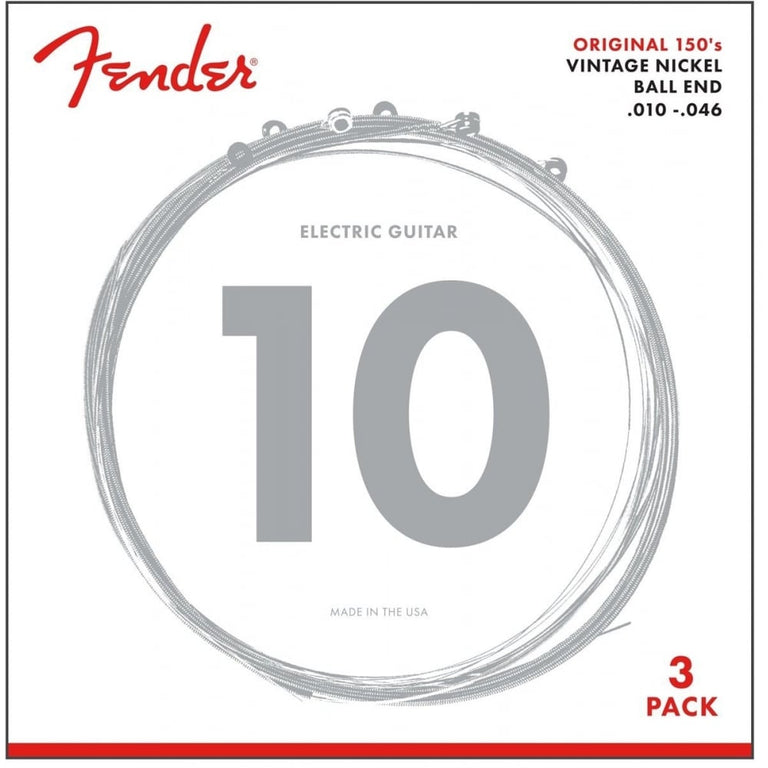 Fender 150R Pure Nickel 10-46 Electric Guitar Strings, 3-Pack