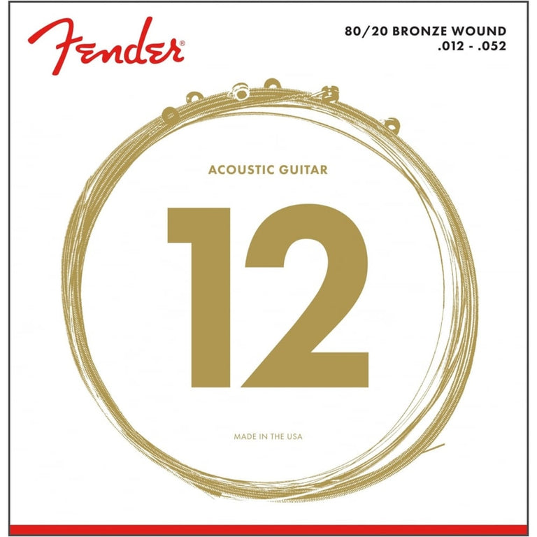 Fender 80/20 Bronze 12-52 Acoustic Guitar Strings, Light
