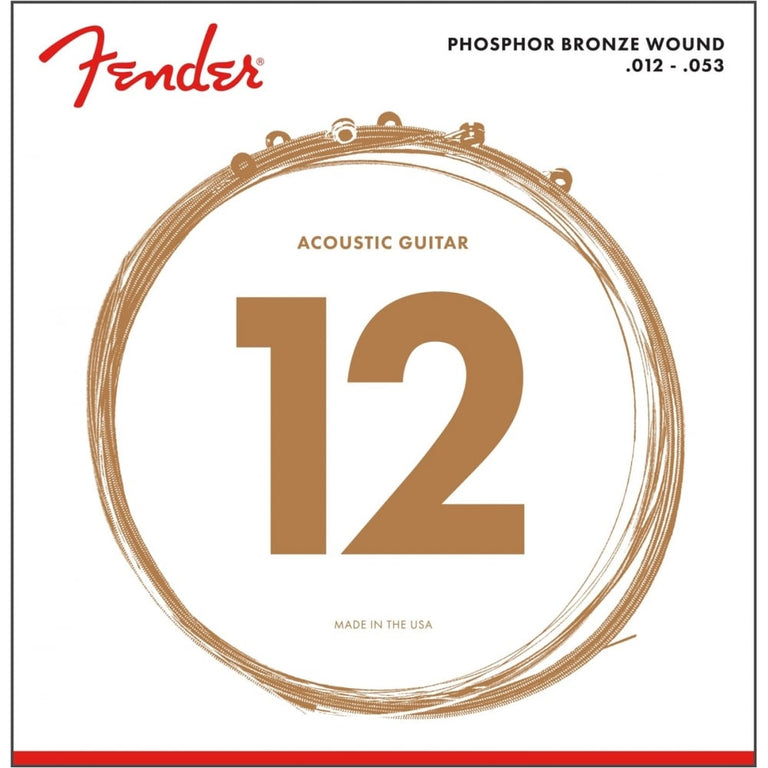 Fender Phosphor Bronze 12-53 Acoustic Guitar Strings, Light