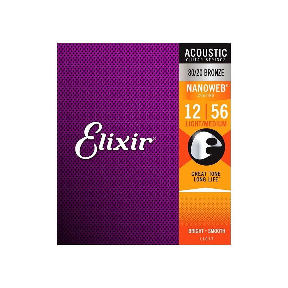 Elixir Nanoweb 80/20 Bronze 12-56 Acoustic Guitar Strings