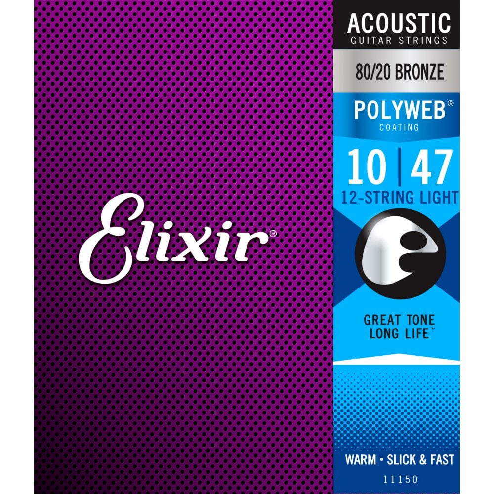 Elixir Polyweb 80/20 Bronze 12-String 10-47 Acoustic Guitar Strings