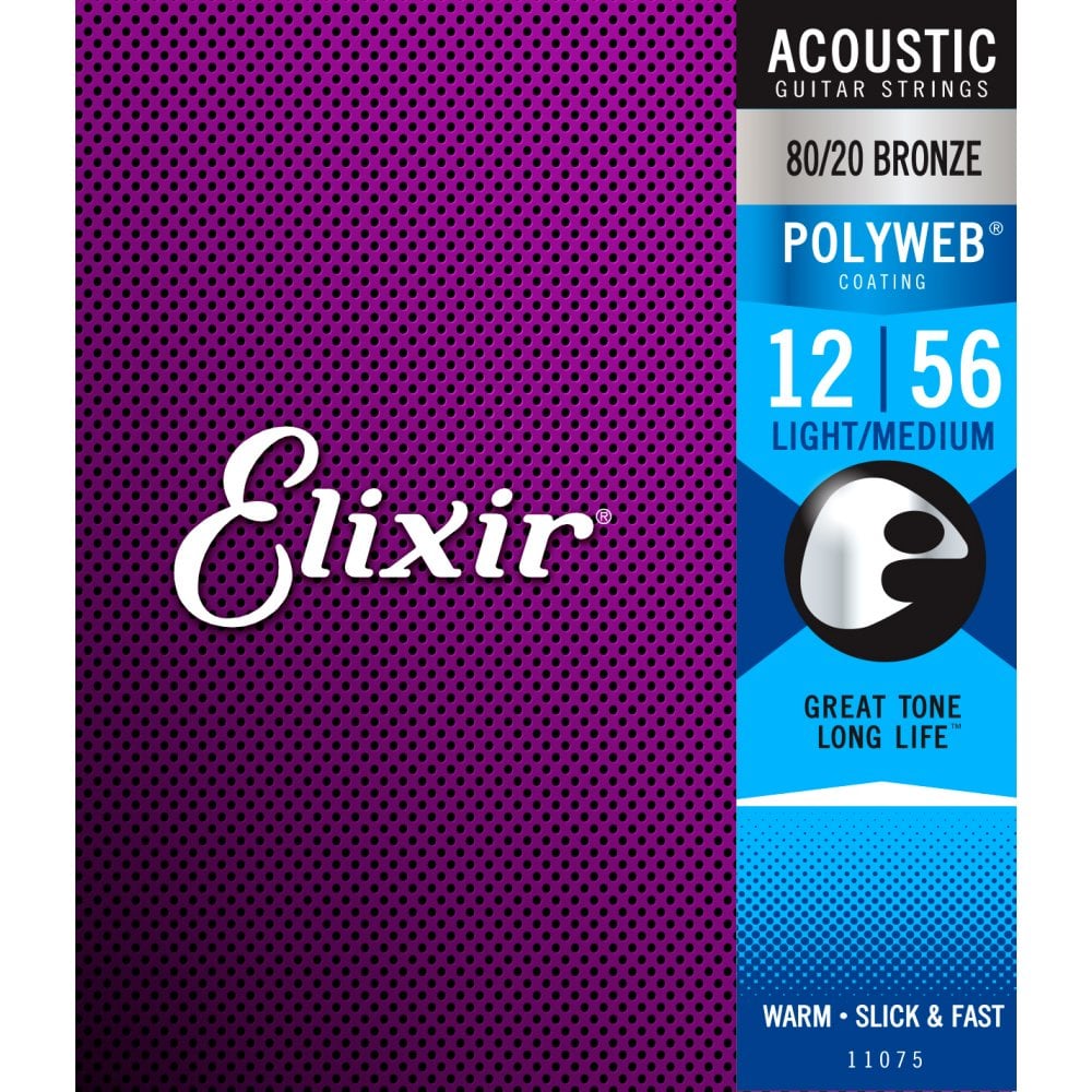 Elixir Polyweb 80 20 Bronze 12 56 Acoustic Guitar Strings 11075