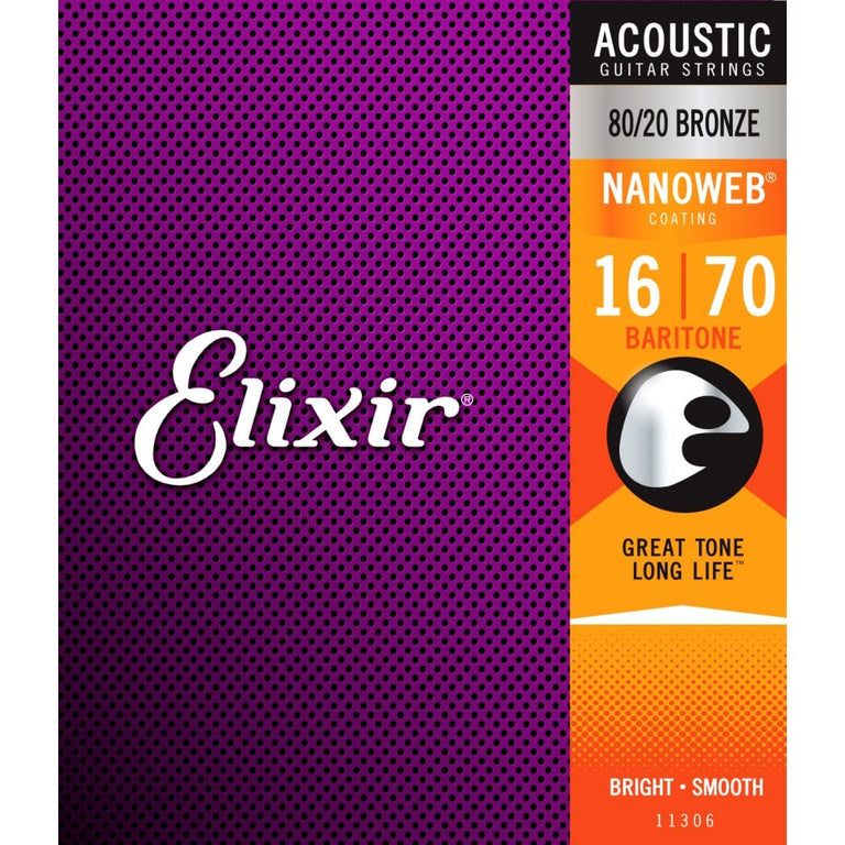 Elixir Nanoweb 80/20 Bronze 16-70 Baritone Acoustic Guitar Strings [11306]