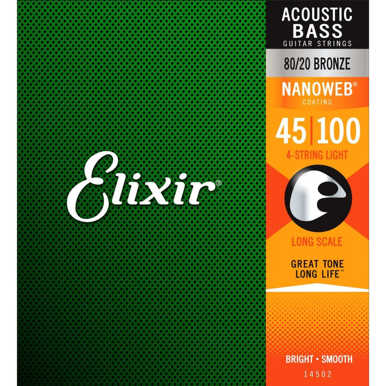 Elixir Nanoweb 80/20 Bronze 45-100 Acoustic Bass Guitar Strings [14502]