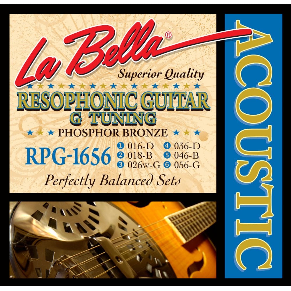 La Bella Phosphor Bronze 16-56 Resophonic Acoustic Guitar Strings, G-Tuning