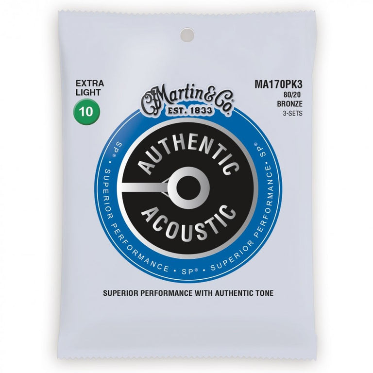 Martin Authentic Acoustic SP 80/20 Bronze 10-47 Acoustic Guitar Strings, 3-Pack