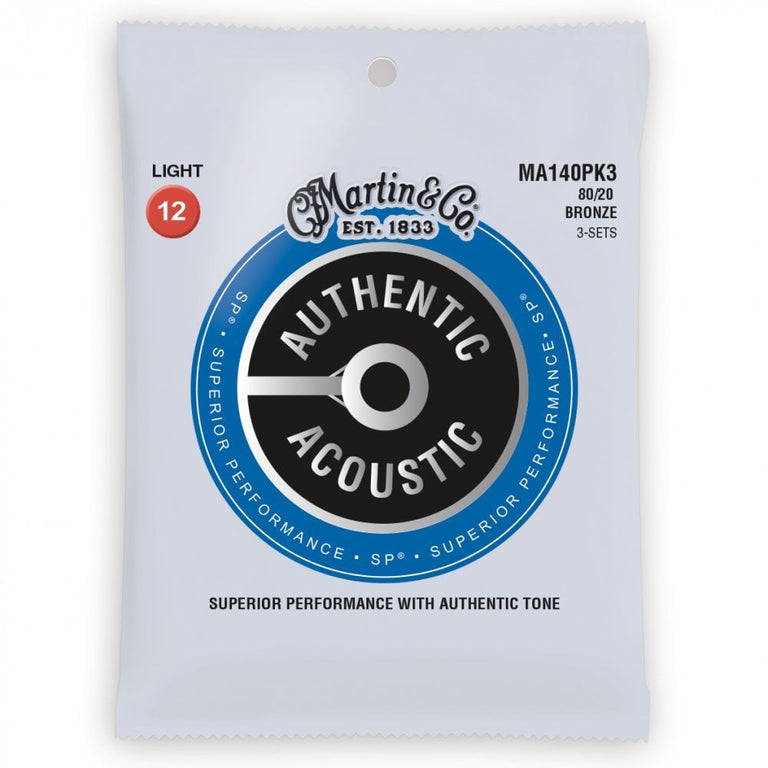 Martin Authentic Acoustic SP 80/20 Bronze 12-54 Acoustic Guitar Strings, 3-Pack