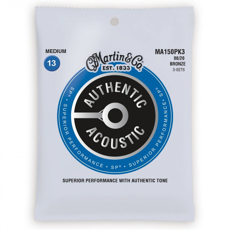 Martin Authentic Acoustic SP 80/20 Bronze 13-56 Acoustic Guitar Strings, 3-Pack