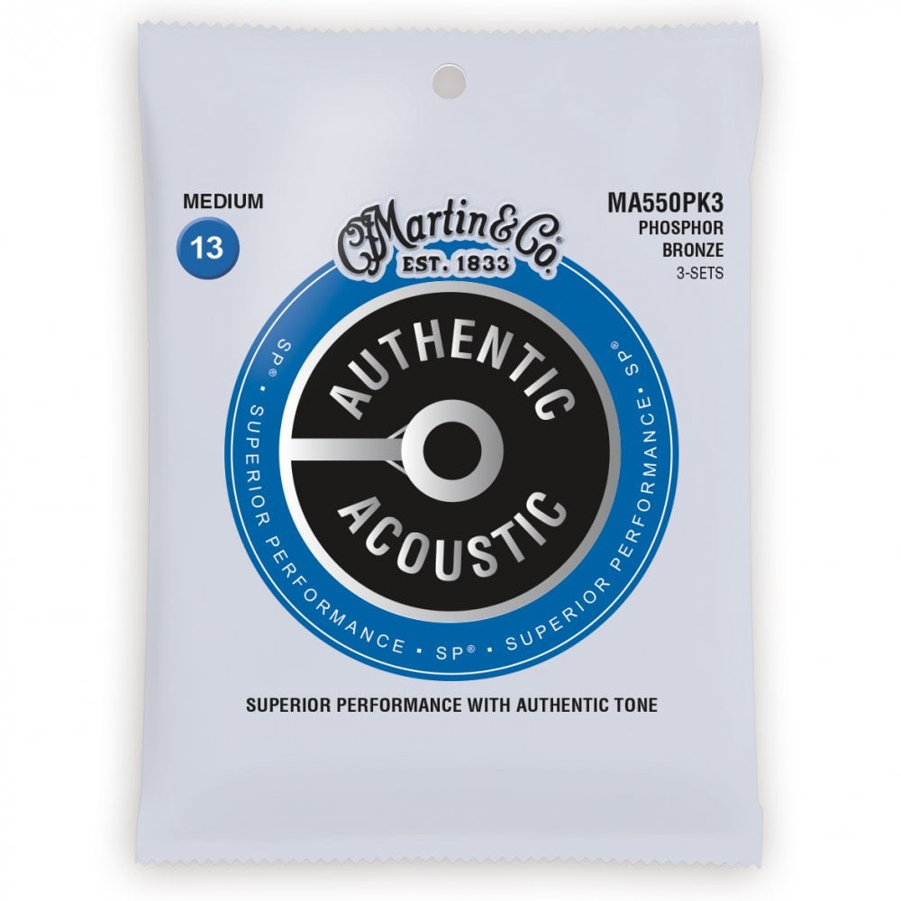 Martin Authentic Acoustic SP Phosphor Bronze 13-56 Acoustic Guitar Strings, 3-Pack