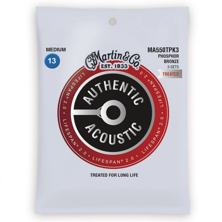 Martin Authentic Acoustic LifeSpan Phosphor Bronze 13-56 Acoustic Guitar Strings, 3-Pack