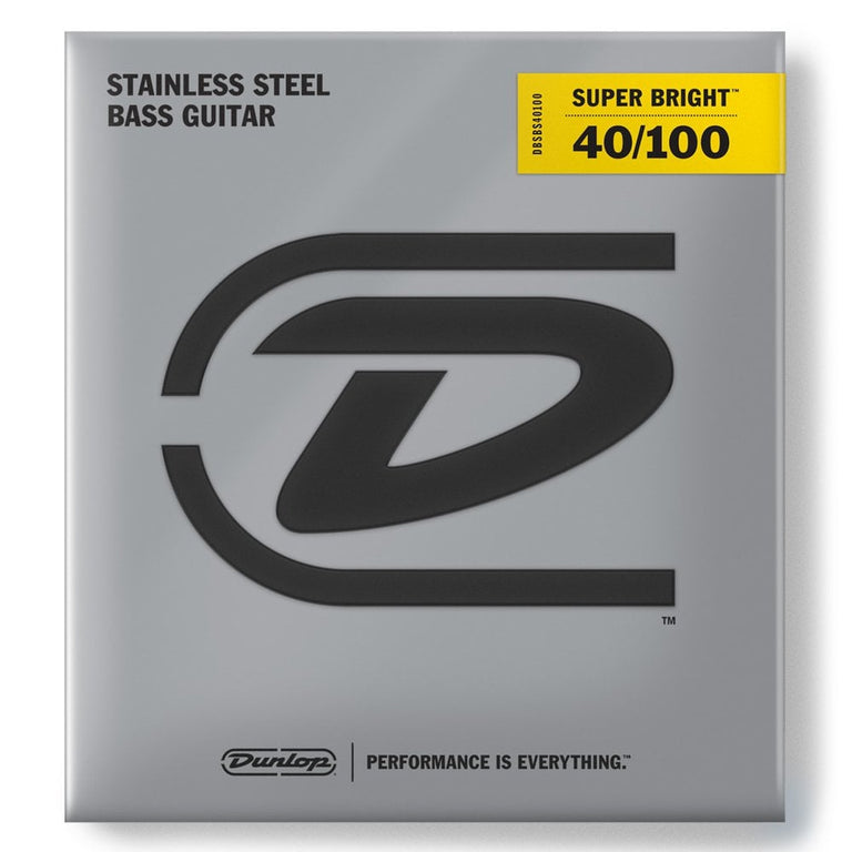 Jim Dunlop Super Bright Stainless Steel 40-100 Bass Guitar Strings, Long Scale