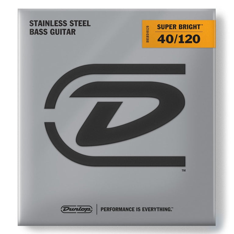 Jim Dunlop Super Bright Stainless Steel 40-120 5-String Bass Guitar Strings, Long Scale