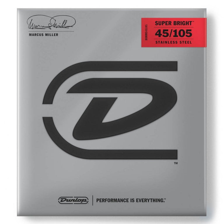 Jim Dunlop Marcus Miller Super Bright Stainless Steel 45-105 Bass Guitar Strings, Long Scale