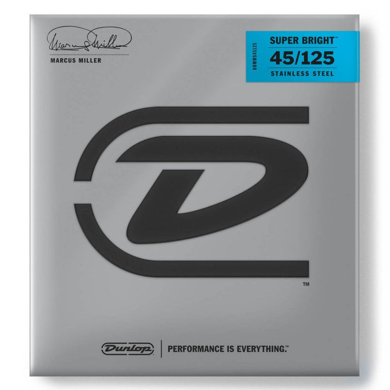 Jim Dunlop Marcus Miller Super Bright Stainless Steel 45-125 5-String Bass Guitar Strings, Long Scale