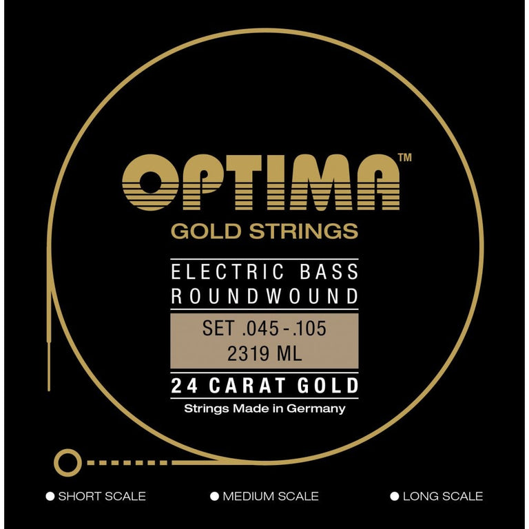 Optima Gold Plated 45-105 Bass Guitar Strings, Long Scale