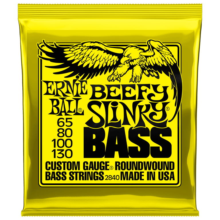 Ernie Ball Beefy Slinky Nickel Wound 65-130 Bass Guitar Strings, Long Scale