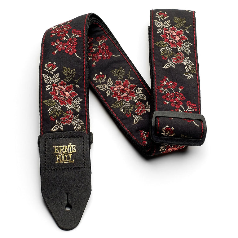 Ernie Ball Polypro Jacquard Guitar Strap, Black Rose