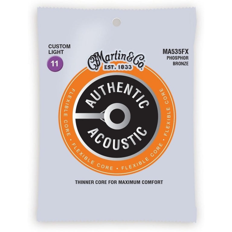 Martin Authentic Acoustic Flexible Core 11-52 Acoustic Guitar Strings, Custom Light