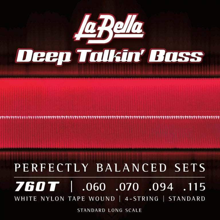 La Bella White Nylon Tapewound 60-115 Bass Guitar Strings, Long Scale [760T]