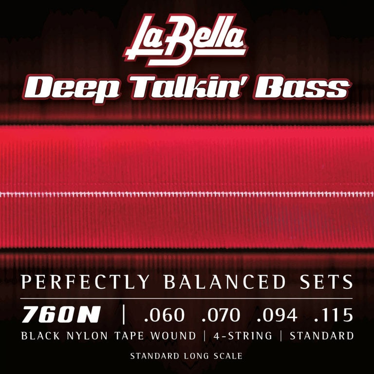 La Bella Deep Talkin' Bass Black Nylon Tapewound 60-115 Bass Guitar Strings, Long Scale [760N]