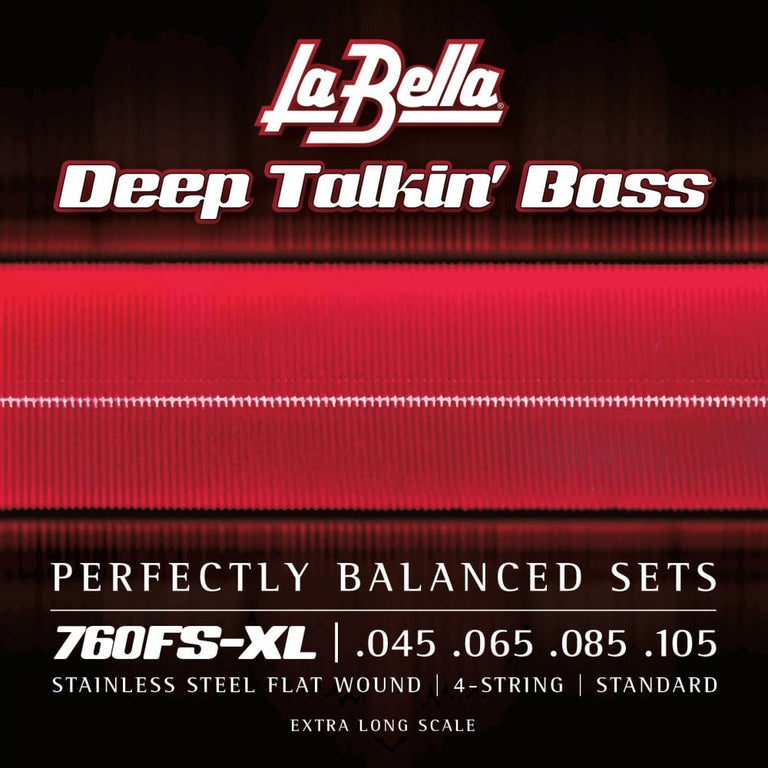 La Bella Deep Talkin' Bass Flatwound Stainless Steel 45-105 Bass Guitar Strings, Extra Long Scale [760FS-XL]