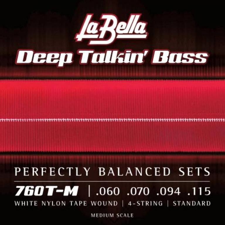 La Bella White Nylon Tapewound 60-115 Bass Guitar Strings, Medium Scale [760T-M]