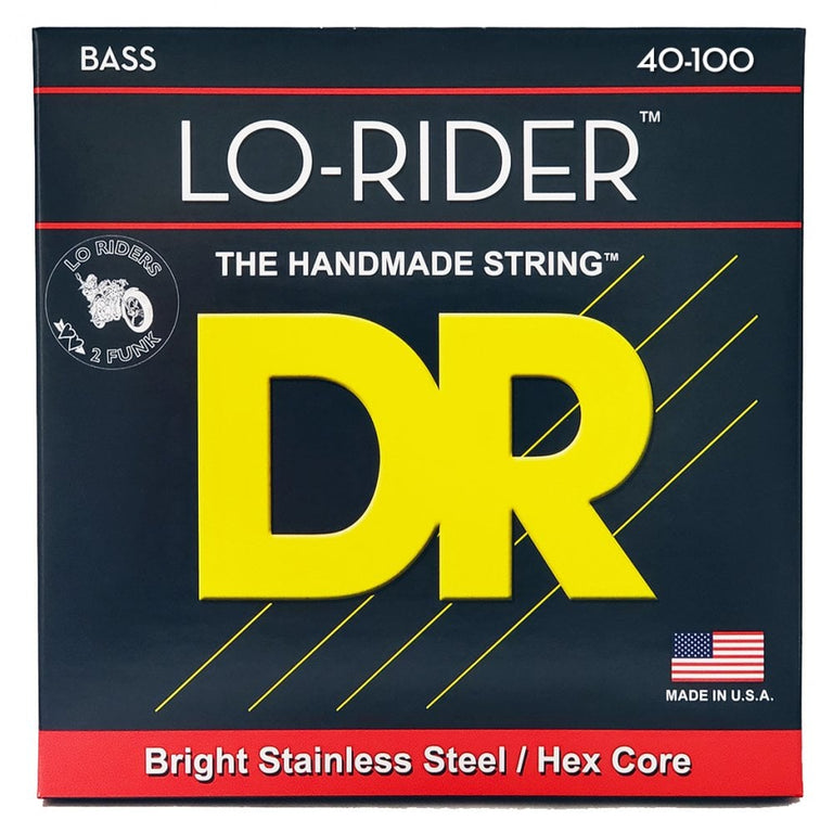 DR Strings LO-RIDER Stainless Steel 40-100 Bass Guitar Strings, 4-String, Long Scale