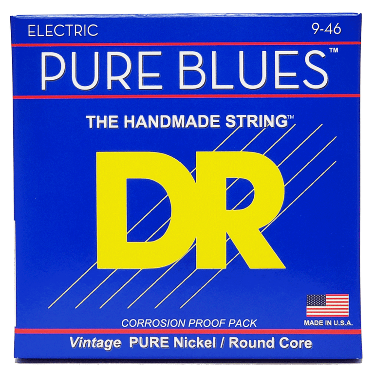 DR Strings PURE BLUES Pure Nickel 9-46 Electric Guitar Strings, Light/Heavy