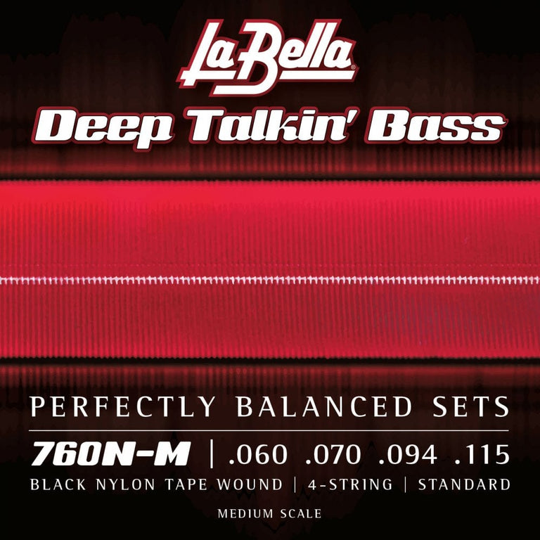 La Bella Deep Talkin' Bass Black Nylon Tapewound 60-115 Bass Guitar Strings, Medium Scale [760N-M]