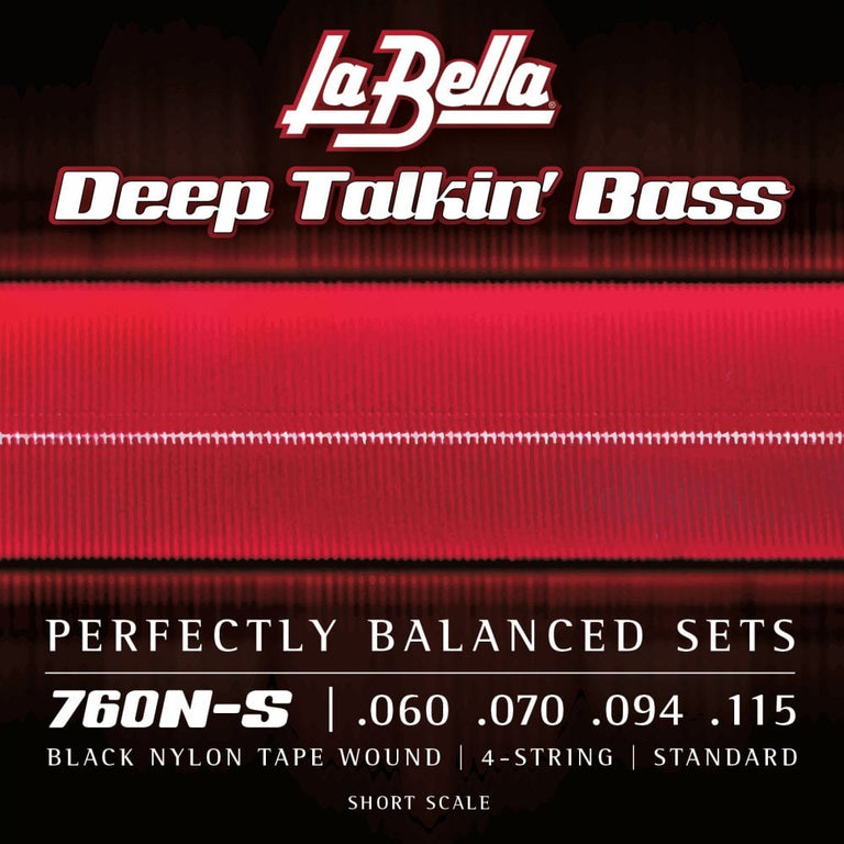 La Bella Deep Talkin' Bass Black Nylon Tapewound 60-115 Bass Guitar Strings, Short Scale [760N-S]