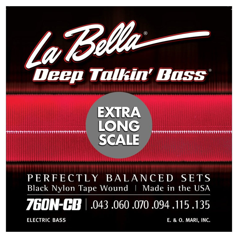 La Bella Deep Talkin' Bass Black Nylon Tapewound 43-135 6-String Bass Guitar Strings, Extra Long Scale [760N-CB-XL]