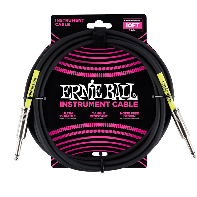 Ernie Ball 10ft Instrument Guitar Cable, Black, Straight Jacks