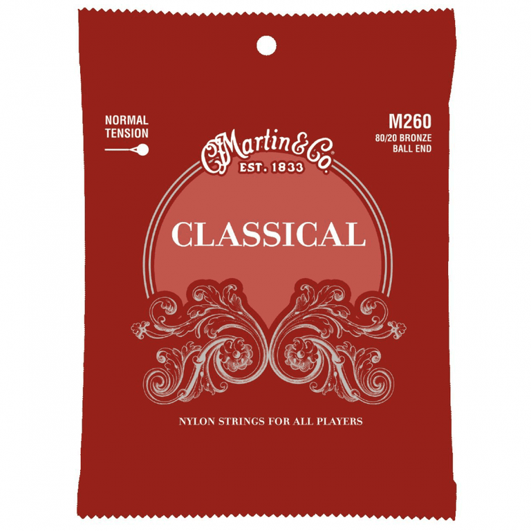 Martin M260 80/20 Bronze Normal Tension Classical Guitar Strings, Ball-End