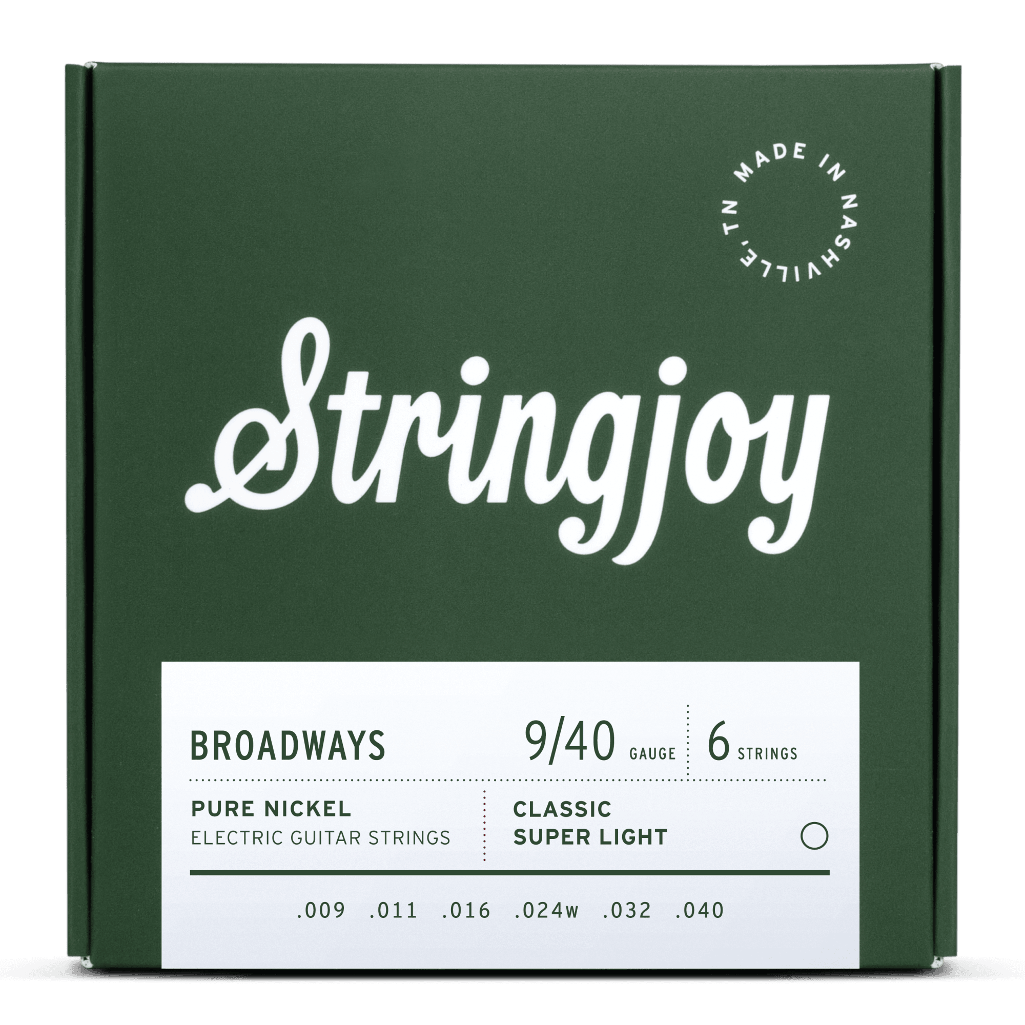 Stringjoy Broadways 9-40 Pure Nickel Electric Guitar Strings