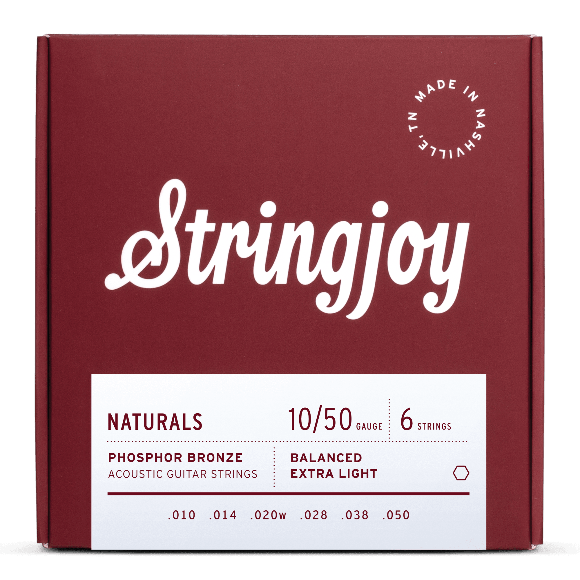 Stringjoy Naturals Phosphor Bronze 10-50 Acoustic Guitar Strings, Extra Light