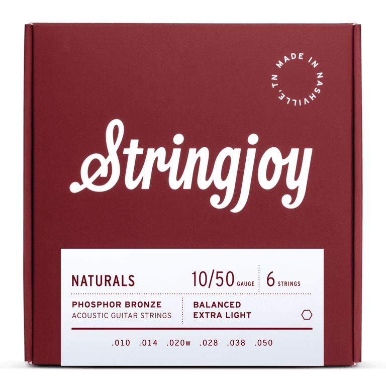 Stringjoy Naturals Phosphor Bronze 10-50 Acoustic Guitar Strings, Extra Light