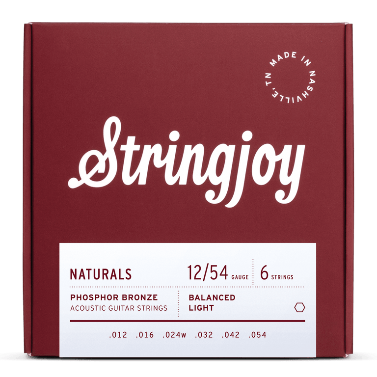 Stringjoy Naturals Phosphor Bronze 12-54 Acoustic Guitar Strings, Light