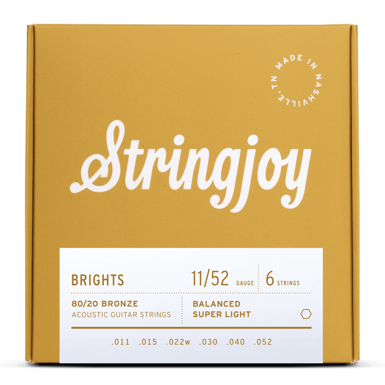 Stringjoy Brights 80/20 Bronze 11-52 Acoustic Guitar Strings, Custom Light