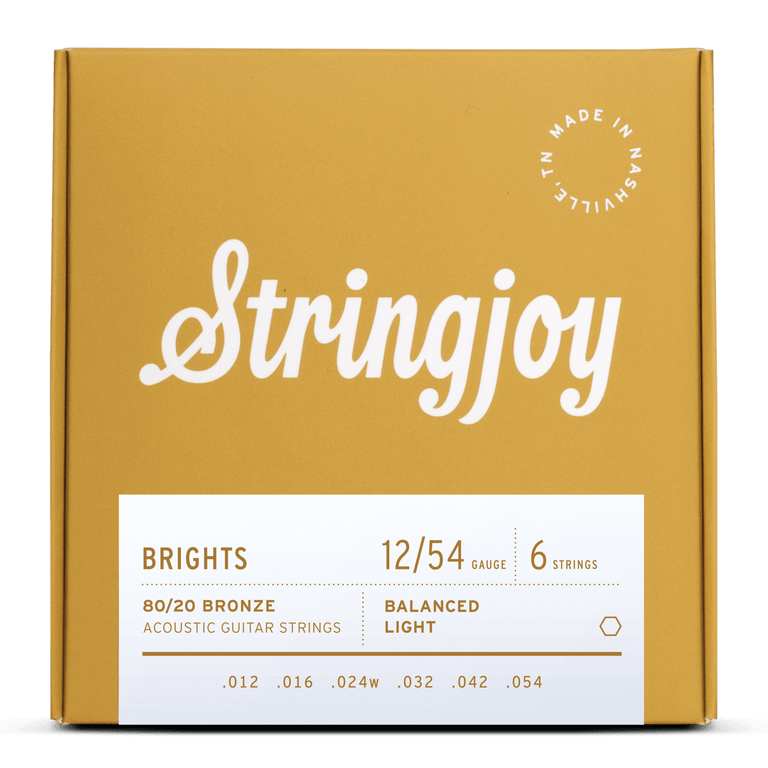 Stringjoy Brights 80/20 Bronze 12-54 Acoustic Guitar Strings, Light
