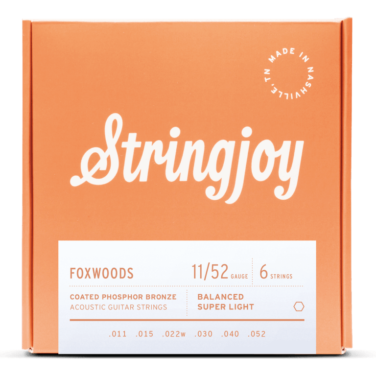 Stringjoy Foxwoods Coated Phosphor Bronze 11-52 Acoustic Guitar Strings, Custom Light