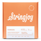 Stringjoy Foxwoods Coated Phosphor Bronze 11-52 Acoustic Guitar Strings, Custom Light