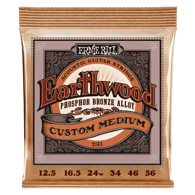 Ernie Ball Earthwood Phosphor Bronze 12.5-56 Acoustic Guitar Strings, Custom Medium