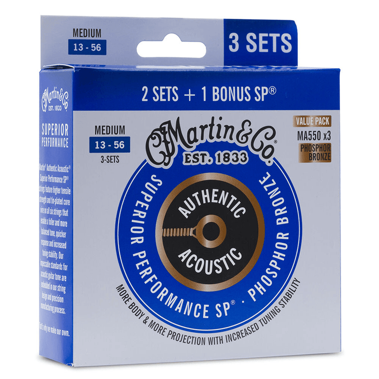 Martin Authentic Acoustic SP Phosphor Bronze 13-56 Acoustic Guitar Strings, 3-for-2 Bonus Pack