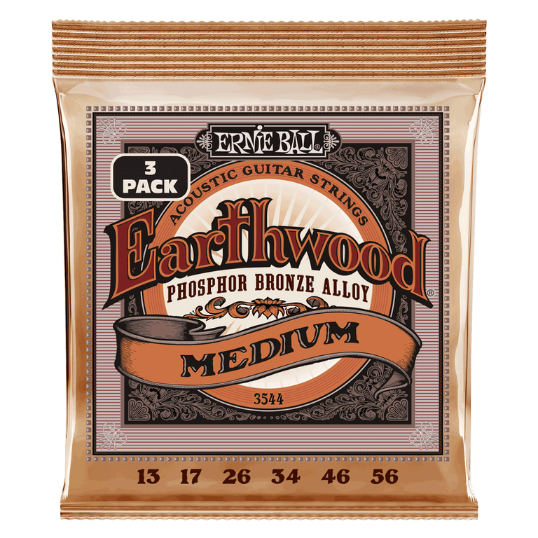 Ernie Ball Earthwood Phosphor Bronze 13-56 Acoustic Guitar Strings, Medium, 3-Pack