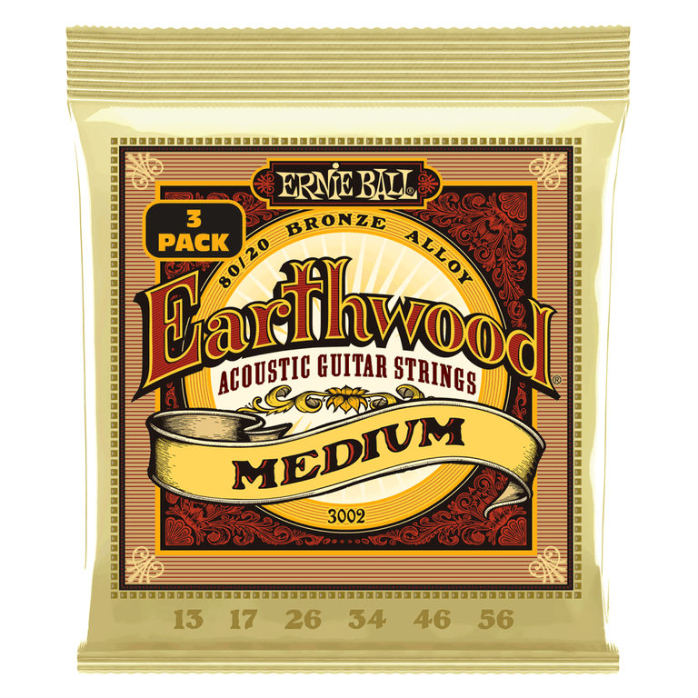 Ernie Ball Earthwood 80/20 Bronze 13-56 Acoustic Guitar Strings, 3-Pack