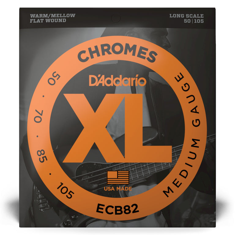 D'Addario Chromes 50-105 Stainless Steel Flatwound Bass Guitar Strings, Long Scale [ECB82]