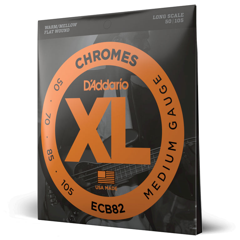 D'Addario Chromes 50-105 Stainless Steel Flatwound Bass Guitar Strings, Long Scale [ECB82]