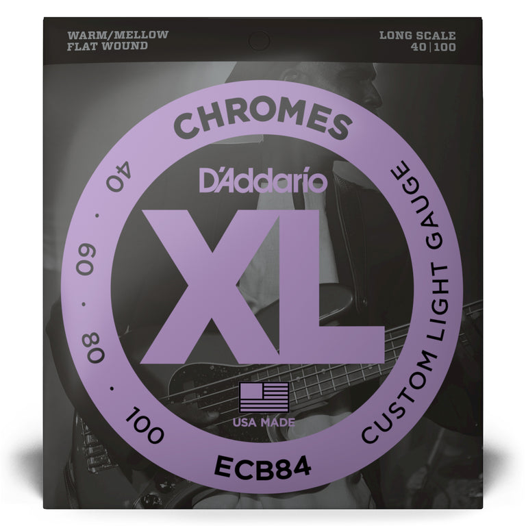 D'Addario Chromes 40-100 Stainless Steel Flatwound Bass Guitar Strings, Long Scale [ECB84]