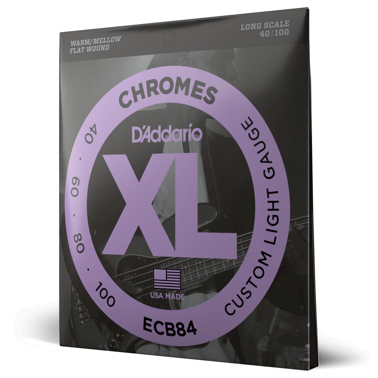 D'Addario Chromes 40-100 Stainless Steel Flatwound Bass Guitar Strings, Long Scale [ECB84]